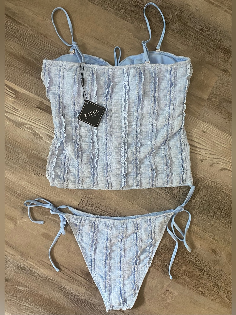 Women's 2 Piece Tankini Swimsuit High Cut Textured Bikini Set Size XL - Picture 4 of 9